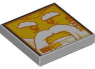 Lego (N) ~ Tile 2 x 2 with Screen with Yellow Minifigure Face White Bushy Eyeb ~ [Light Bluish Gray]