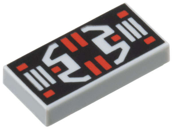 Lego (N) ~ Tile 1 x 2 with Red and Light Bluish Gray Controls Stripes and Rect ~ [Light Bluish Gray]