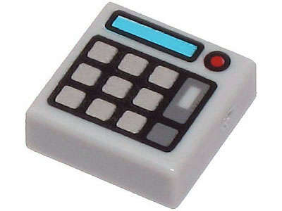 Lego (N) ~ Tile 1 x 1 with Silver Keypad Buttons Medium Azure Screen and Red L ~ [Light Bluish Gray]