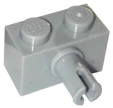Lego (N) ~ Brick Modified 1 x 2 with Pin and Bottom Stud Holder ~ [Light Bluish Gray]