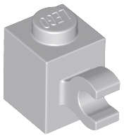 Lego (N) ~ Brick Modified 1 x 1 with Clip (Horizontal Grip) ~ [Light Bluish Gray]