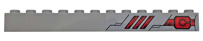 Lego (U) ~ Brick 1 x 12 with Hull Plates Vents and Black Gears on Red Backgro ~ [Light Bluish Gray]