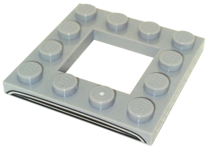 Lego (N) ~ Plate Modified 4 x 4 with 2 x 2 Open Center with Black and Silver A ~ [Light Bluish Gray]