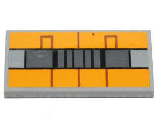 Lego (U) ~ Tile 2 x 4 with Bright Light Orange and Gray Rectangles and Black  ~ [Light Bluish Gray]