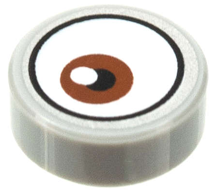 Lego (N) ~ Tile Round 1 x 1 with White Eye with Off-Center Reddish Brown Iris  ~ [Light Bluish Gray]
