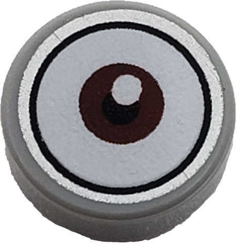 Lego (N) ~ Tile Round 1 x 1 with White Eye with Centered Reddish Brown Iris Pa ~ [Light Bluish Gray]