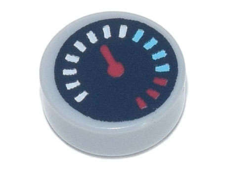 Lego (N) ~ Tile Round 1 x 1 with Black Gauge with Red Pointer and White Medium ~ [Light Bluish Gray]