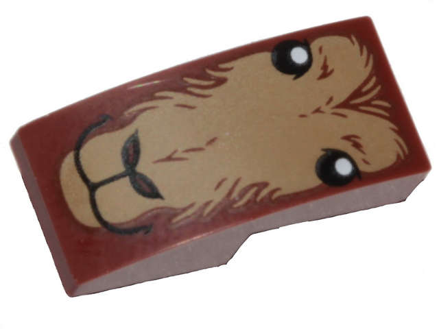 Lego (N) ~ Slope Curved 2 x 1 x 2/3 Inverted with Dark Tan Fur Eyes Closed Mouth a ~ [Reddish Brown]