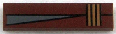 Lego (N) ~ Tile 1 x 4 with Gray Triangle and Three Orange Stripes Pattern ~ [Reddish Brown]