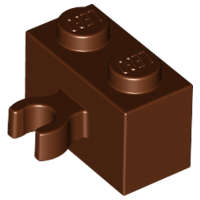 Lego (N) ~ Brick Modified 1 x 2 with Open O Clip Thick (Vertical Grip) ~ [Reddish Brown]