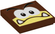 Lego (N) ~ Tile 2 x 2 with Black Eyebrows Dark Brown and White Eyes Angry Frown wi ~ [Reddish Brown]
