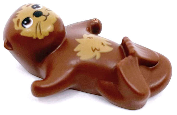 Lego (N) ~ Sea Otter Friends Style Lying on Back with Black Nose and Medium Nougat ~ [Reddish Brown]