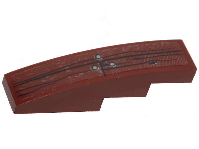 Lego (U) ~ Slope Curved 4 x 1 with Wood Grain and 3 Silver Nails Pattern (Sticker ~ [Reddish Brown]