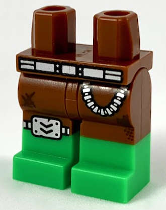 Lego (N) ~ Hips and Legs with Green Boots Silver Belt Chain and Right Knee Armor P ~ [Reddish Brown]