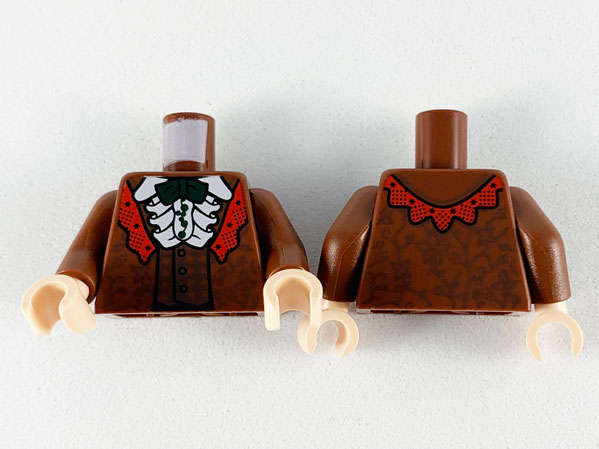 Lego (N) ~ Torso Robe and Vest with Red Lapel White Ruffled Shirt and Dark Green B ~ [Reddish Brown]