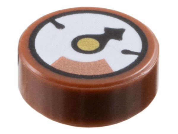 Lego (N) ~ Tile Round 1 x 1 with White Gauge with Black Pointer Gold Circle and Co ~ [Reddish Brown]
