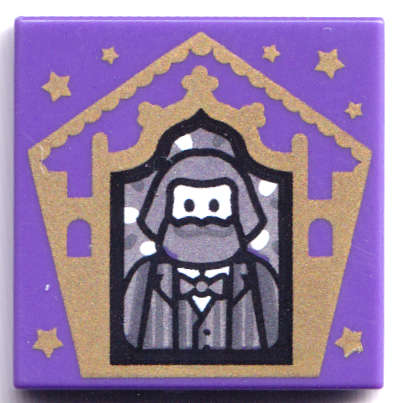 Lego (U) ~ Tile 2 x 2 with HP Chocolate Frog Card Bertie Bott Pattern ~ [Dark Purple]