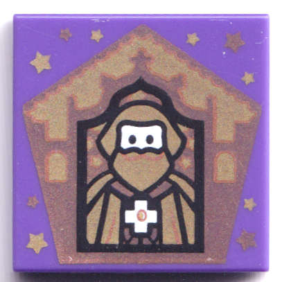 Lego (N) ~ Tile 2 x 2 with HP Chocolate Frog Card Godric Gryffindor Pattern ~ [Dark Purple]