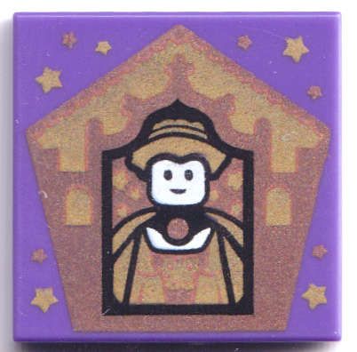 Lego (N) ~ Tile 2 x 2 with HP Chocolate Frog Card Helga Hufflepuff Pattern ~ [Dark Purple]