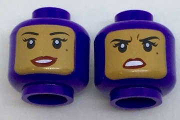 Lego (N) ~ Minifigure Head Dual Sided Female Balaclava with Medium Nougat Face Black ~ [Dark Purple]