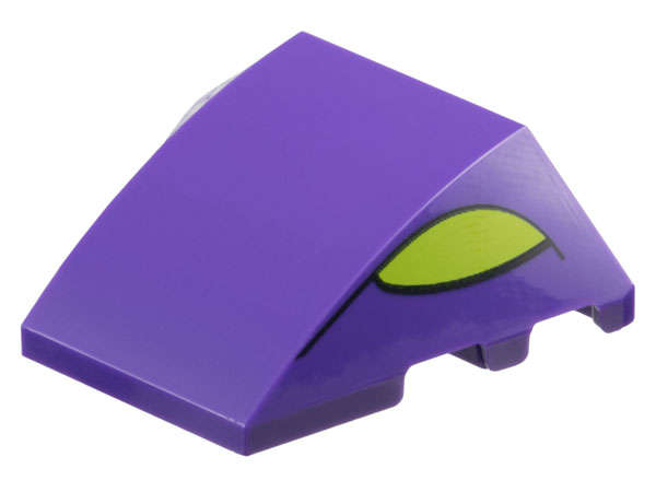 Lego (N) ~ Wedge 4 x 3 Triple Curved No Studs with Lime Eyes with Black Outline Patt ~ [Dark Purple]