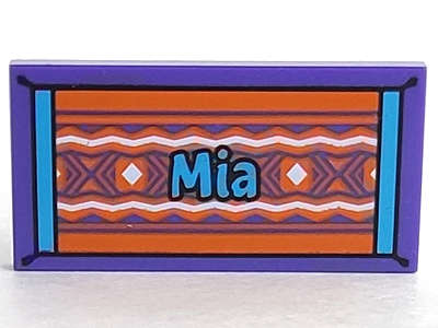 Lego (N) ~ Tile 2 x 4 with Dark Azure 'Mia' on Orange Beach Towel with White Diamond ~ [Dark Purple]