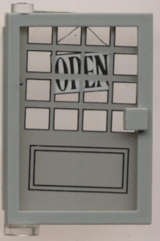 Lego (U) ~ Door 1 x 4 x 5 Left with Trans-Clear Glass and Open Sign &amp; 16 Small P ~ [Light Gray]
