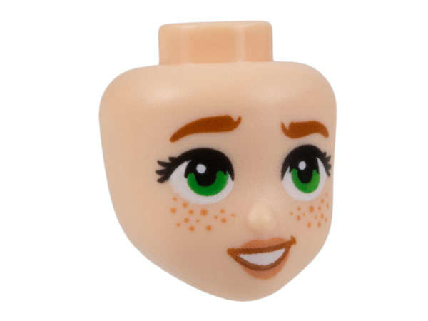 Lego (N) ~ Mini Doll Head Friends with Dark Orange Eyebrows Green Eyes Nougat Lips  ~ [Light Nougat]