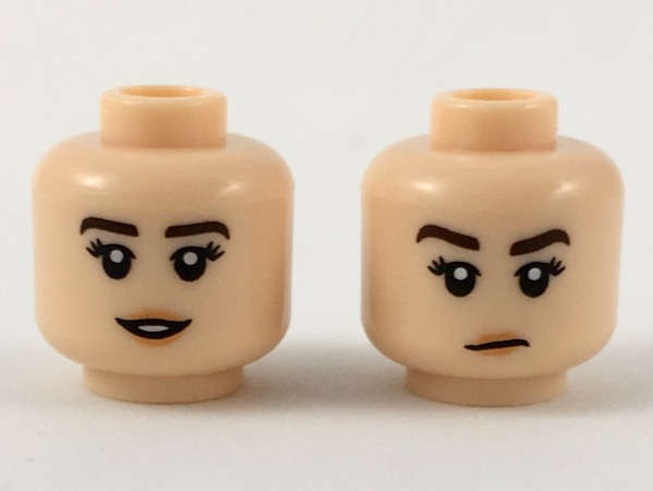 Lego (N) ~ Minifigure Head Dual Sided Female Dark Brown Eyebrows Nougat Lips Neutra ~ [Light Nougat]