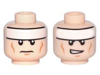 Lego (U) ~ Minifigure Head Dual Sided White Headband Medium Nougat Cheek Lines and ~ [Light Nougat]