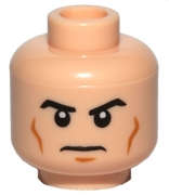 Lego (U) ~ Minifigure Head Black Angled Eyebrows Medium Nougat Cheek Lines and Chi ~ [Light Nougat]