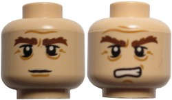 Lego (U) ~ Minifigure Head Dual Sided LotR Gimli Bushy Brown Eyebrows Stern / Grim ~ [Light Nougat]