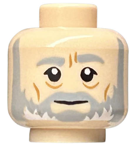 Lego (N) ~ Minifigure Head Beard with Light Bluish Gray Beard and Eyebrows Furrowed ~ [Light Nougat]