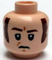 Lego (U) ~ Minifigure Head Male Brown Eyebrows and Long Sideburns Frown and Furrow ~ [Light Nougat]