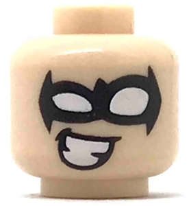 Lego (N) ~ Minifigure Head Black Eye Mask with White Eye Holes and Cheesy Smile Pat ~ [Light Nougat]