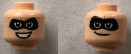 Lego (N) ~ Minifigure Head Dual Sided Black Mask Smirk / Open Smile Pattern (Mr. In ~ [Light Nougat]