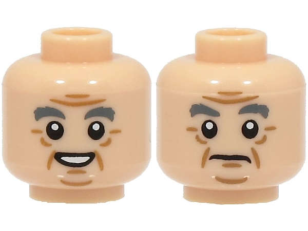 Lego (N) ~ Minifigure Head Dual Sided Dark Bluish Gray Bushy Eyebrows Medium Nougat ~ [Light Nougat]