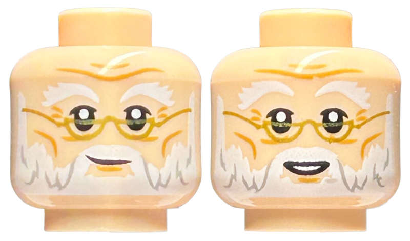 Lego (N) ~ Minifigure Head Dual Sided White Bushy Eyebrows and Beard Gold Glasses G ~ [Light Nougat]