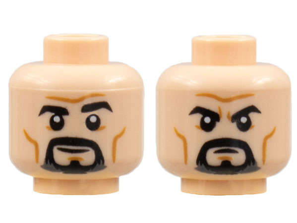 Lego (N) ~ Minifigure Head Dual Sided Black Eyebrows and Goatee Medium Nougat Cheek ~ [Light Nougat]