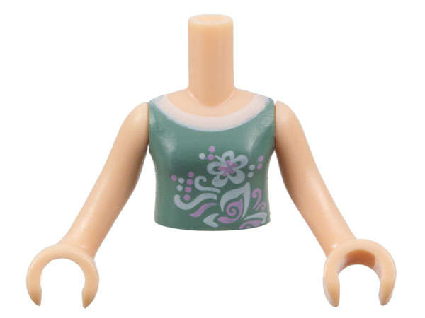 Lego (U) ~ Torso Mini Doll Girl Sand Green Vest Top with Flower and Butterfly Patt ~ [Light Nougat]