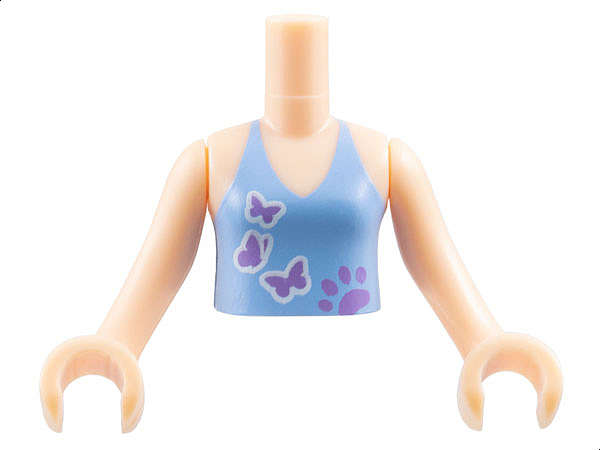 Lego (U) ~ Torso Mini Doll Girl Medium Blue Halter Top with Medium Lavender Paw Pr ~ [Light Nougat]