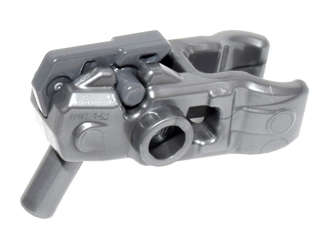 Lego (U) ~ Minifigure Weapon Gun Mini Blaster / Shooter for Bar Arrows with Dark Bl ~ [Flat Silver]