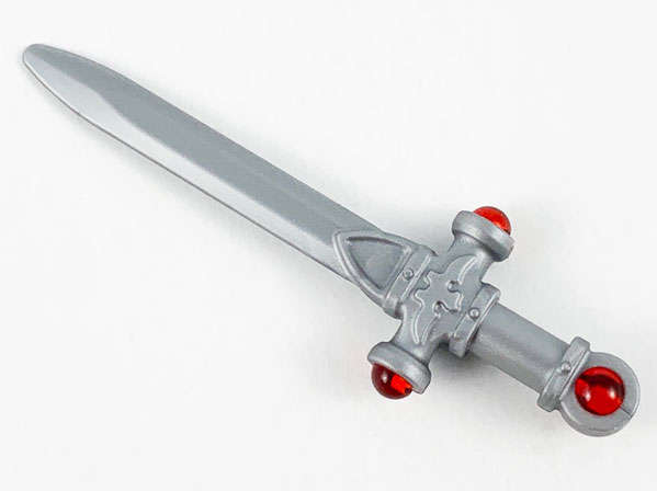 Lego NEW - Minifigure Weapon Sword Ornate with Molded Trans-Red Jewels onCrossguard~ [Flat Silver]