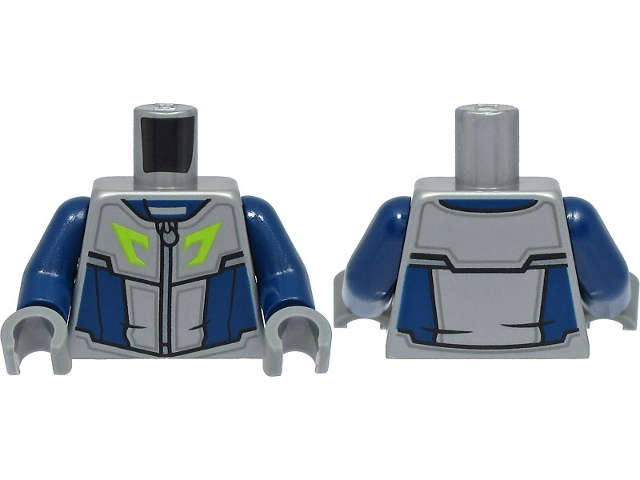 Lego (N) ~ Torso Racing Suit Dark Blue Panels Silver Zipper Lime Logo Pattern / Dark ~ [Flat Silver]