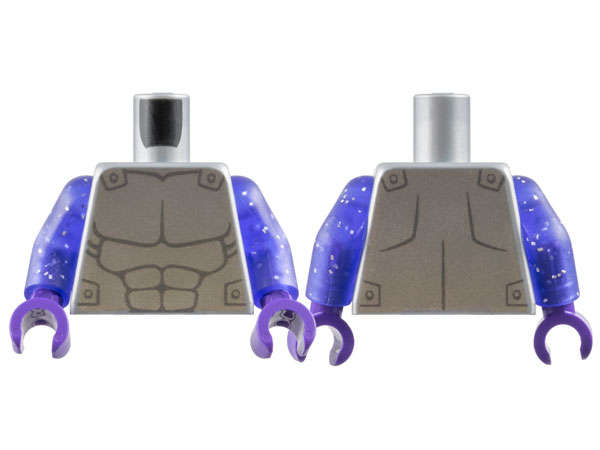 Lego (N) ~ Torso Silver Armor with Dark Bluish Gray Muscles Outline Pattern / Glitte ~ [Flat Silver]