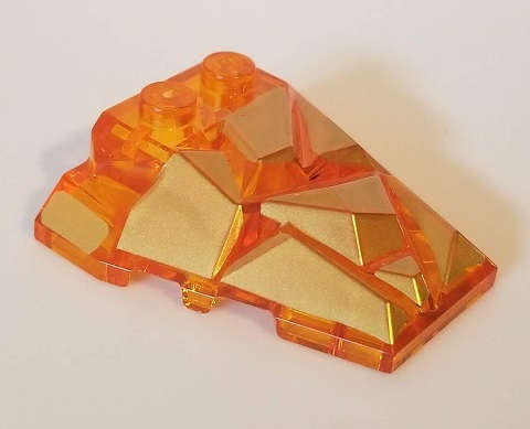 Lego (N) ~ Wedge 4 x 4 Fractured Polygon Top with Gold Facets Pattern ~ [Trans-Orange]