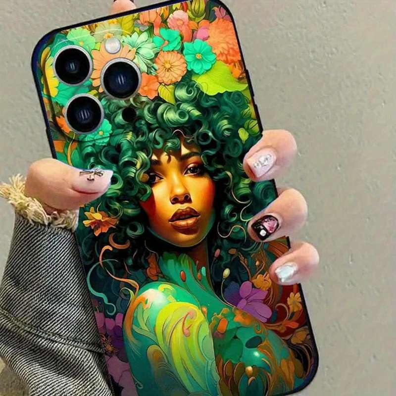 1Pc Black For iPhone 12 African Style TPU Phone Case