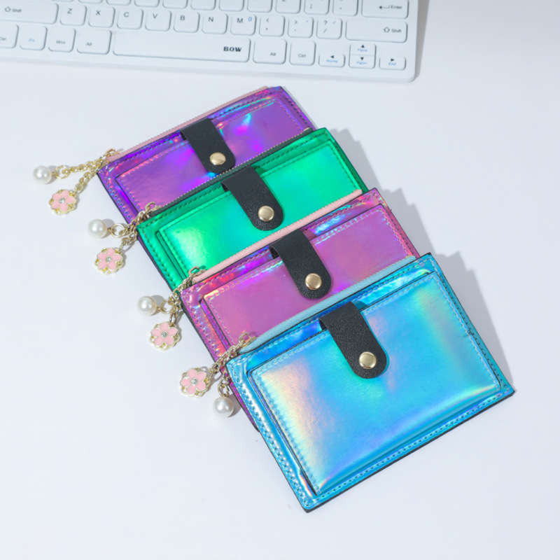 1pc Everyday Comfort Chic Holographic Synthetic Leather Wallet with Zipper Coin Purse Multiple