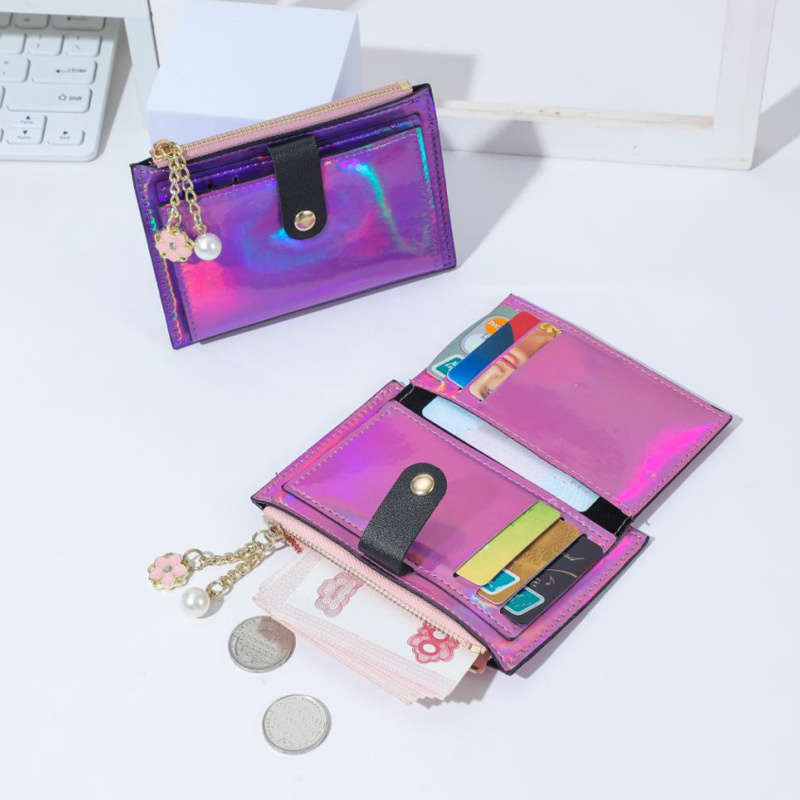 1pc Everyday Comfort Chic Holographic Synthetic Leather Wallet with Zipper Coin Purse Multiple