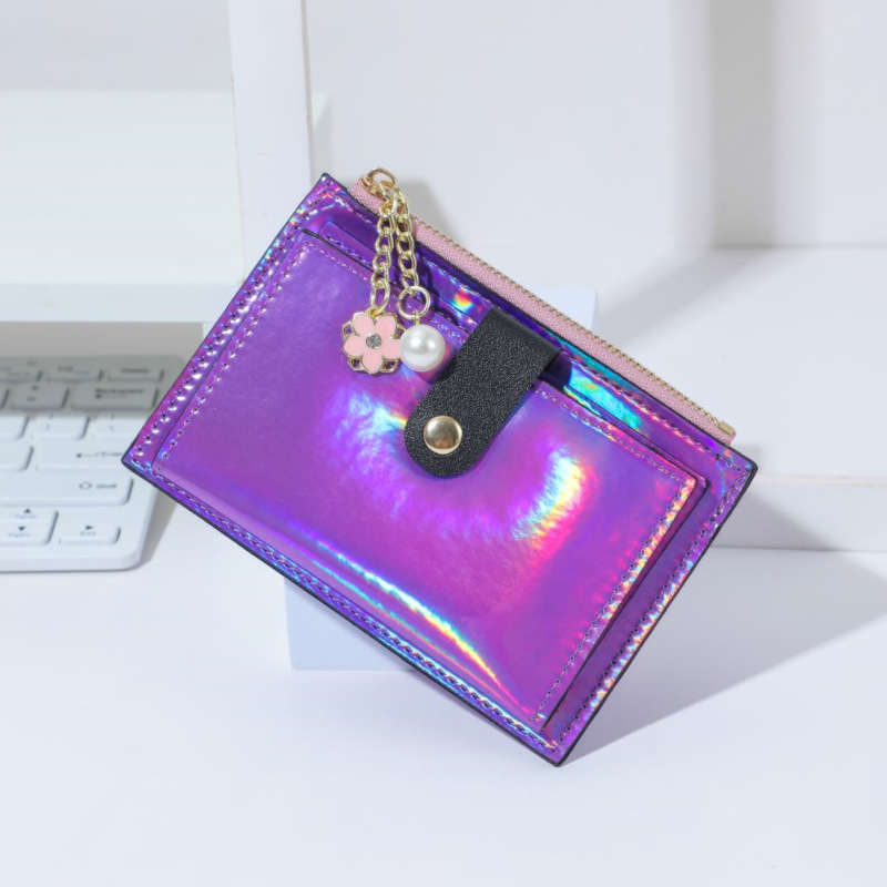 1pc Everyday Comfort Chic Holographic Synthetic Leather Wallet with Zipper Coin Purse Multiple